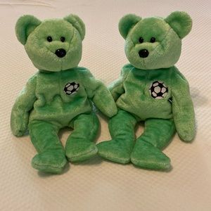 Ty Beanie Baby Green Soccer Kicks Bears Set of 2
